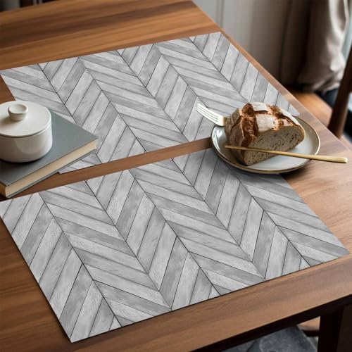 Placemats Set of 8, Gray Wood Grain Woven Placemat, Linen Place Mats