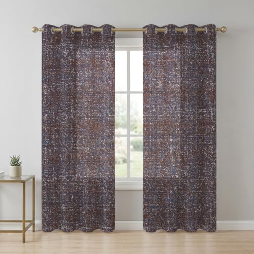 Vintage Sepia Sheer Curtains for Living Room 96 inch Length 2 Panels