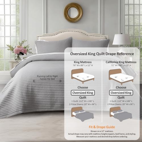 KASENTEX Oversized King Quilt Set 112x106, Soft Washed 3-Layer