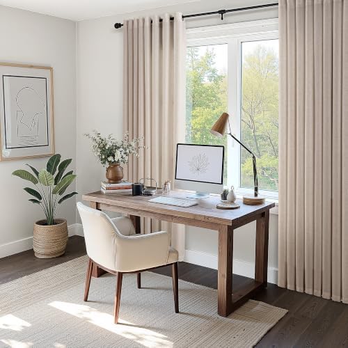 SMABU Linen Grommet Curtains 96 Inches Long for Living Room Sand Beige