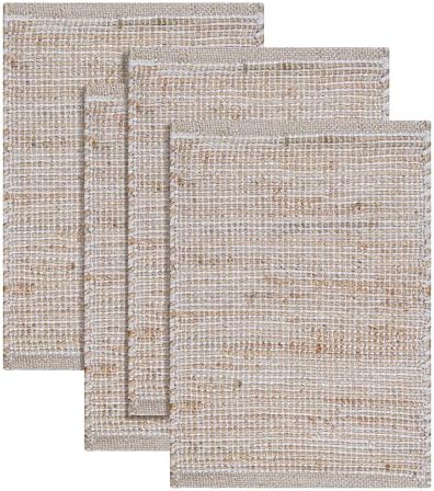 Cotton/Jute Placemats Set of 4-13x19 Inch - Natural-Ivory