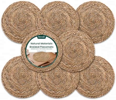 13 Inch Round Woven Placemats Set of 8, Cattail Charger Plates