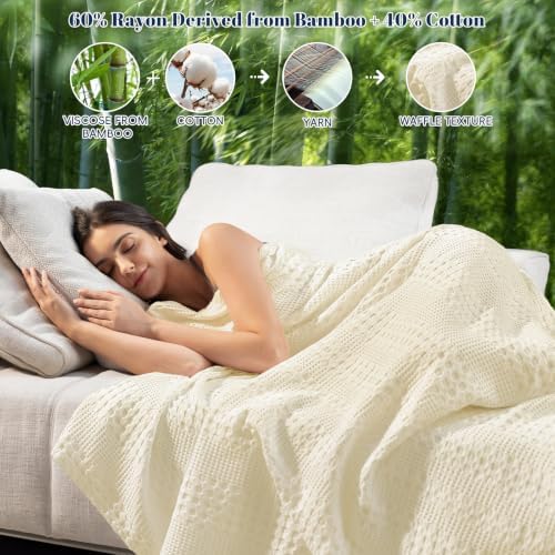 PHF Cooling Waffle Blanket for Hot Sleepers King Size, 104"x90", Ivory