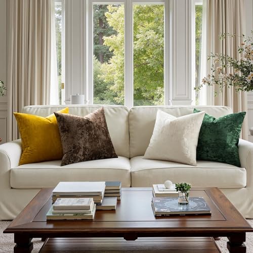 MIULEE Fall Velvet Throw Pillow Cover Brown 20x20 inch Set of 2
