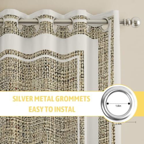 Beige Rustic Window Curtains 96 Inch Length 2 Panels Set, Farmhouse