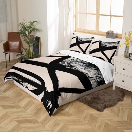 Feelyou Abstract Duvet Cover Kids Bedding Beige Grey Set Queen Size