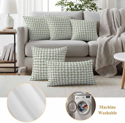 Outdoor Pillow Covers Set of 2, Country Bow Checkered Decorative Throw