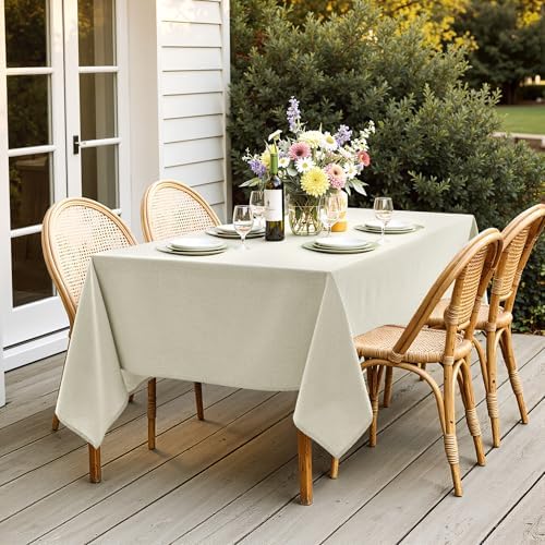 MIULEE Ivory Linen Rectangle Tablecloth 52x70 Inch