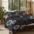 Charcoal Gray Retro Floral Vines King Duvet Cover Set Microfiber