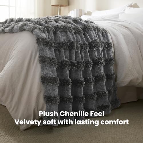 SLEEP ZONE Chenille Throw Blanket for Couch, Soft Farmhouse Blankets