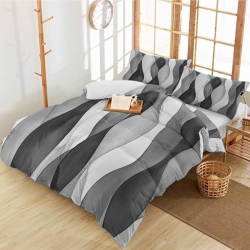 Duvet Cover Set Queen, Abstract Grey Black Gradient Stripes 3 Piece