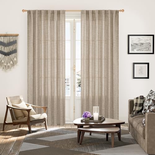 YoungsTex Oatmeal Linen Farmhouse Curtains 84 Inches Long for Living