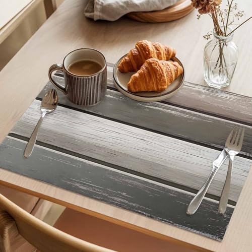 Vintage Antique Wood Board Placemats Set of 6 Washable Table Mats for