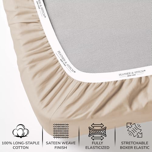 Feather & Stitch 1 Piece Fitted Sheet Twin Size 500 TC-1 Piece 100%