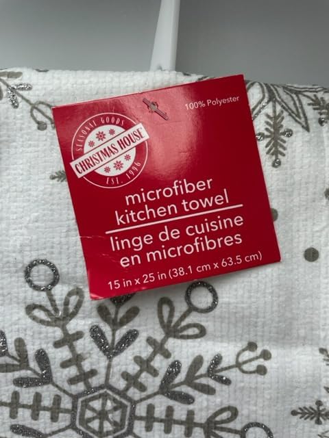 A Set of 2 Christmas Dish Towels White with Silver Snowflakes.