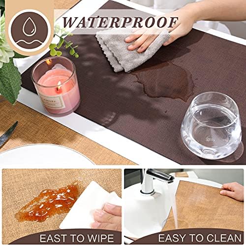 SUEH DESIGN Leather Placemats Table Mats Set of 6, Brown and Tan