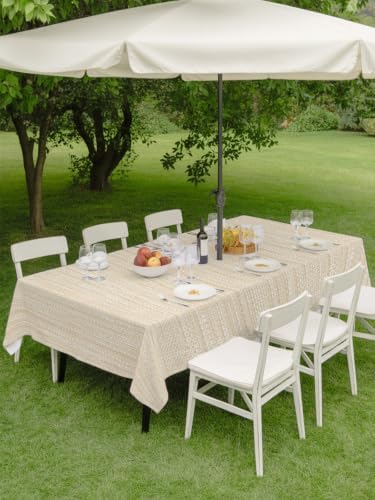 Minimalist Light Beige Tablecloth 60x84 Inch,Waterproof Rectangle