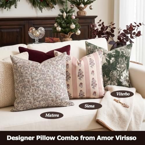 Amor Virisso Floral Throw Pillow Covers 18x18 Set of 2 Block Print