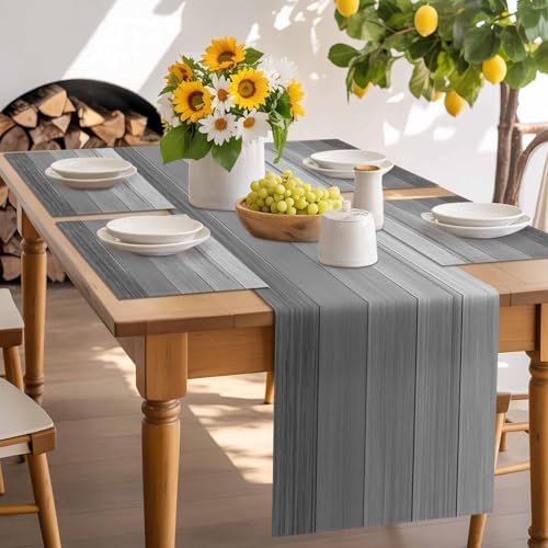 Placemats Set of 8, Country Gray Ombre Stripe Washable Table Mats for