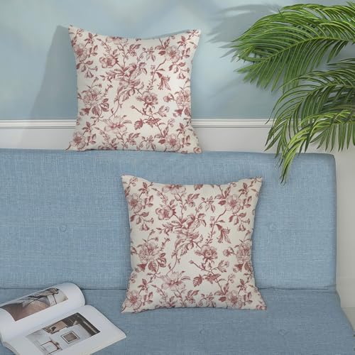 Burgundy Red Floral Pillow Covers 18x18 Set of 2 Chinoiserie Floral