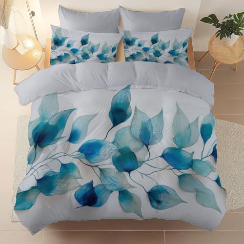 King Size Duvet Cover 100% Brushed Microfiber, Watercolor Leaves
