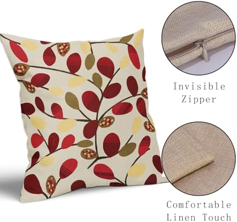 Boho Red and Cream Leaf Throw Pillow Covers 18x18 Inch Set of 2 Wine