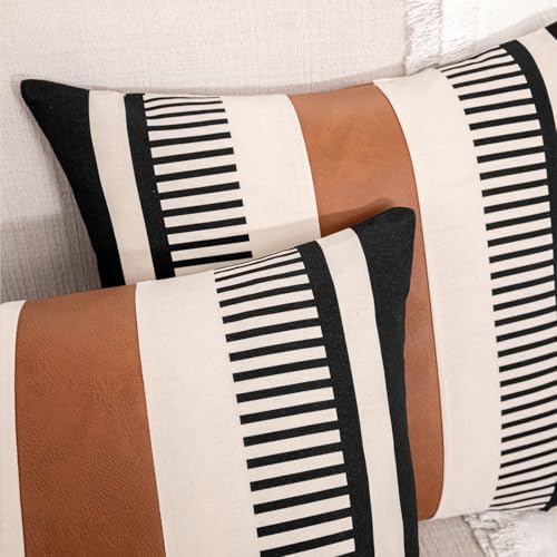 Farmhouse Stripe Pillow Cover 22x22 Boho Accent Cushion Case Faux