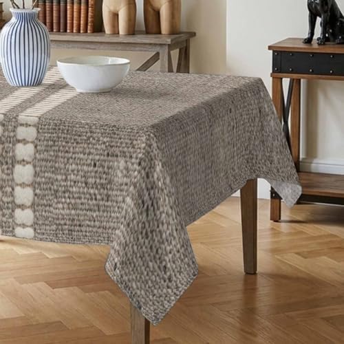 Cream Grain Line Tablecloths 52" x 70”, Soft Taupe Woven Canvas Style