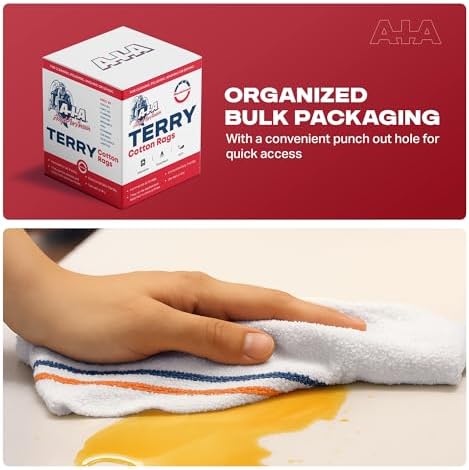Angel-in-Armor White Striped Terry Rags (16" x 19") – 4lb Bulk Box of