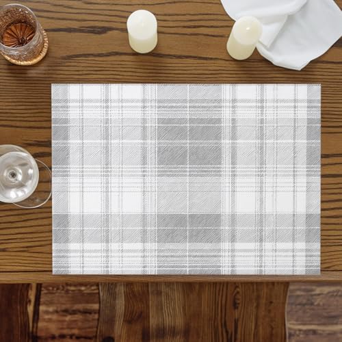 Grey Buffalo Plaid Placemats Set of 8, Cotton Linen Fabric Place Mats