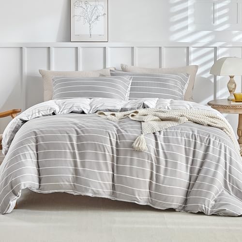 Lekesky Striped Duvet Cover King Size, Grey Striped King Duvet Cover