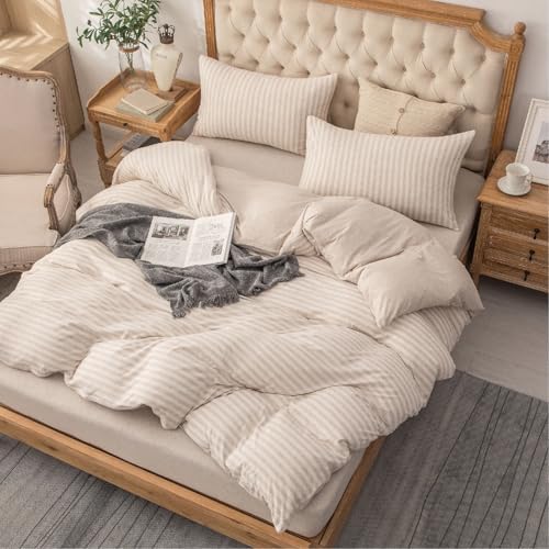 PURE ERA Jersey Duvet Cover Set Heather Beige Stripe Full