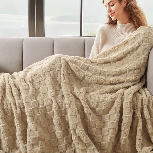 David's Home Fleece Blanket King Size, Lightweight Soft Checkered