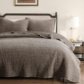 WDCOZY Velvet King Size Quilt Set - Beige Striped Soft Lightweight