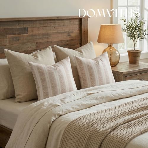 DOMVITUS Floral Pillow Covers 20x20 Inch Set of 2, Vintage Striped