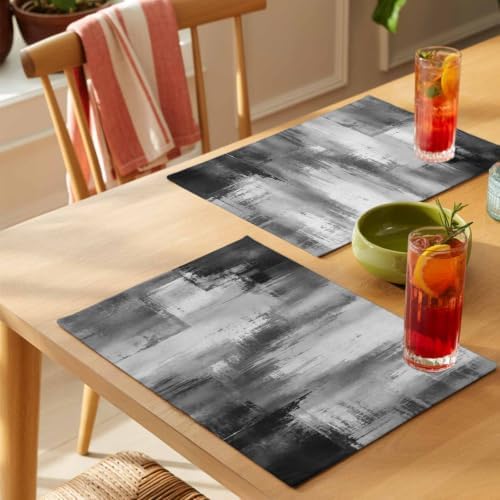 Vintage Gray Black Placemats Set of 8, Cotton Linen Fabric Place Mats