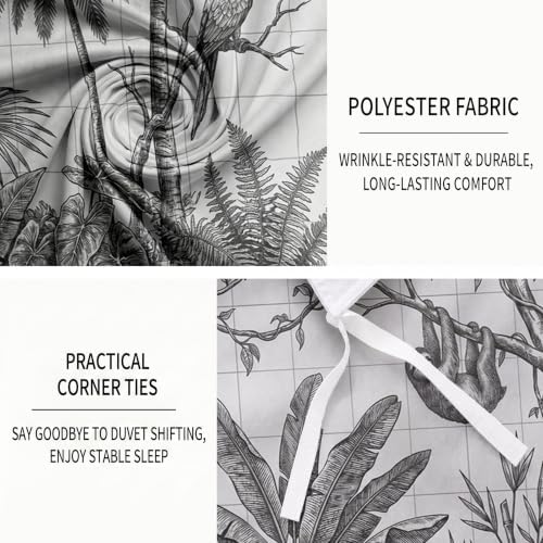 Tropical Print Microfiber Grey Duvet Cover Set King