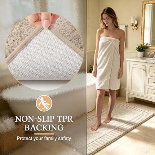 Pauwer Bathroom Rugs Sets 3 Piece, Microfiber Bath Mat Set, Light