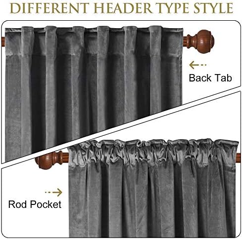 StangH Grey Velvet Curtains Back Tab for Living Room, W52 x L120, 2