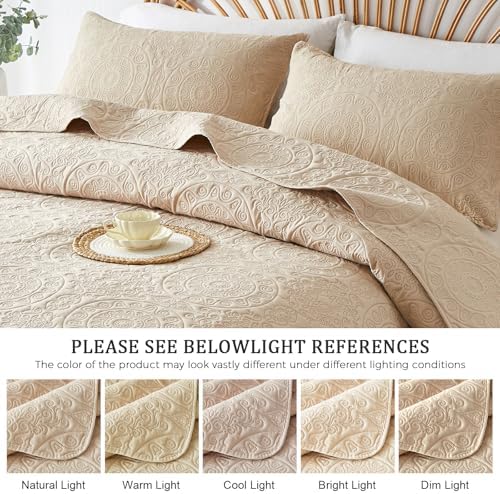 WURUIBO Beige Quilt Set King/Cal King Size, Embossing Microfiber
