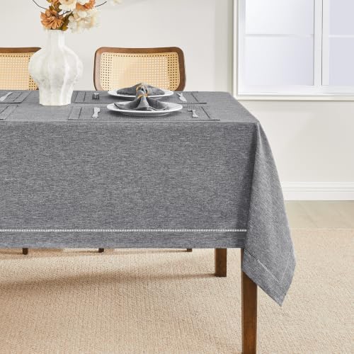Gray 60x120 Rectangle Polyester Linen Farmhouse Tablecloth