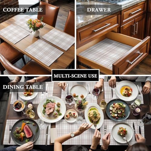 Buffalo Plaid Placemats Set of 4, Cotton Linen Fabric Place Mats, Sand