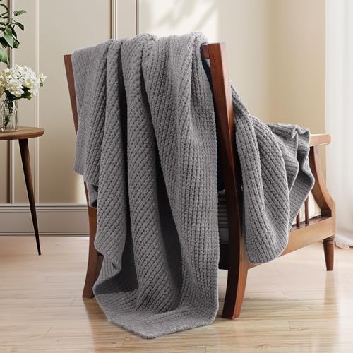 Waffle Knit Throw Blanket for Couch, Soft Cozy Chunky Knit Thick