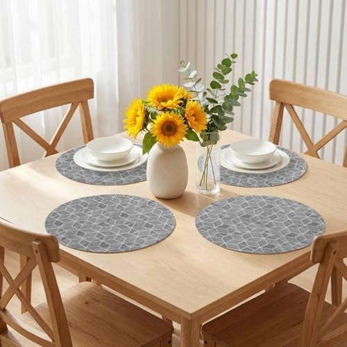 Neutral Geometric Faux Leather Placemats Set of 6, 15in, Waterproof