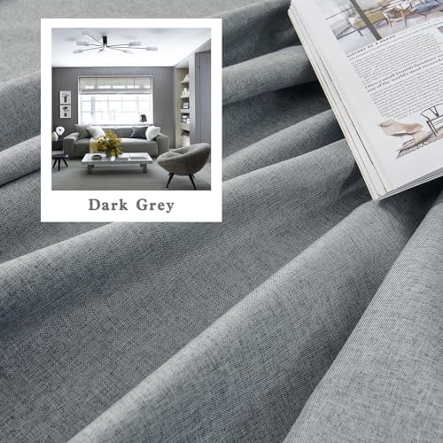 DUALIFE Linen Blackout Curtains 63 Inches Long, Back Tab Rod Pocket