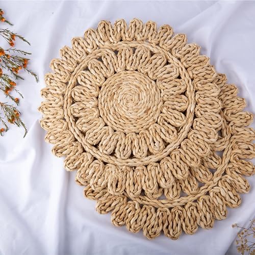 13.8" Set of 8 Corn Husk Woven Round Placemats by DaiVuCrafts