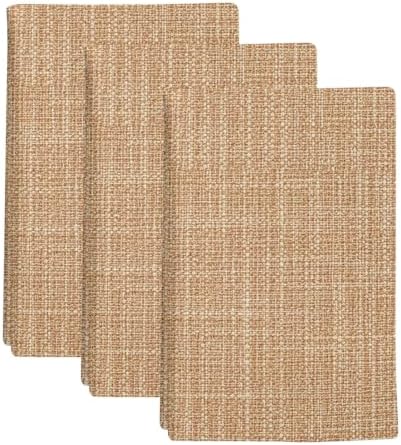 Tan Linen Kitchen Towels Set of 3, Rustic Boho Natural Sand Fiber