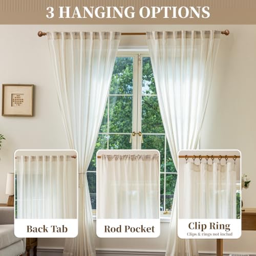 Off White Linen Semi Sheer Curtains 63 Inch Long Bedroom Home Office