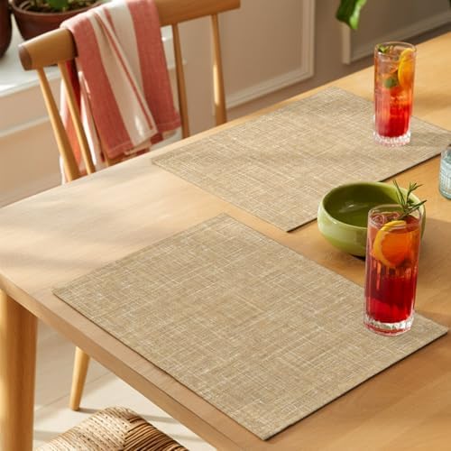 Placemats Set of 8, Khaki Woven Placemat, Linen Place Mats for