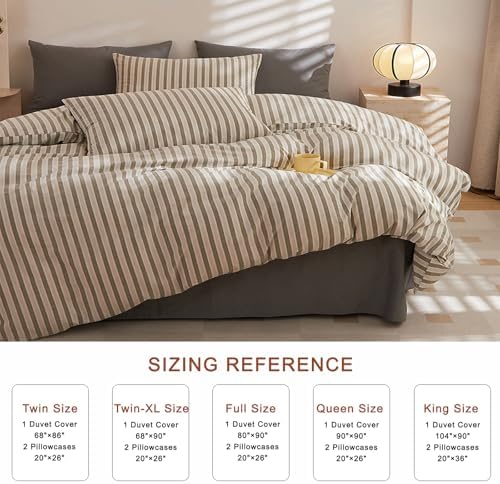 Grey Striped Duvet Cover Set 3 Pieces - King Size Soft Washed Cotton